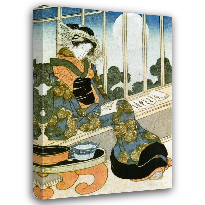 Dame japonaise lisant au clair de lune MCG-PF1135, H 48 po x l 32 po