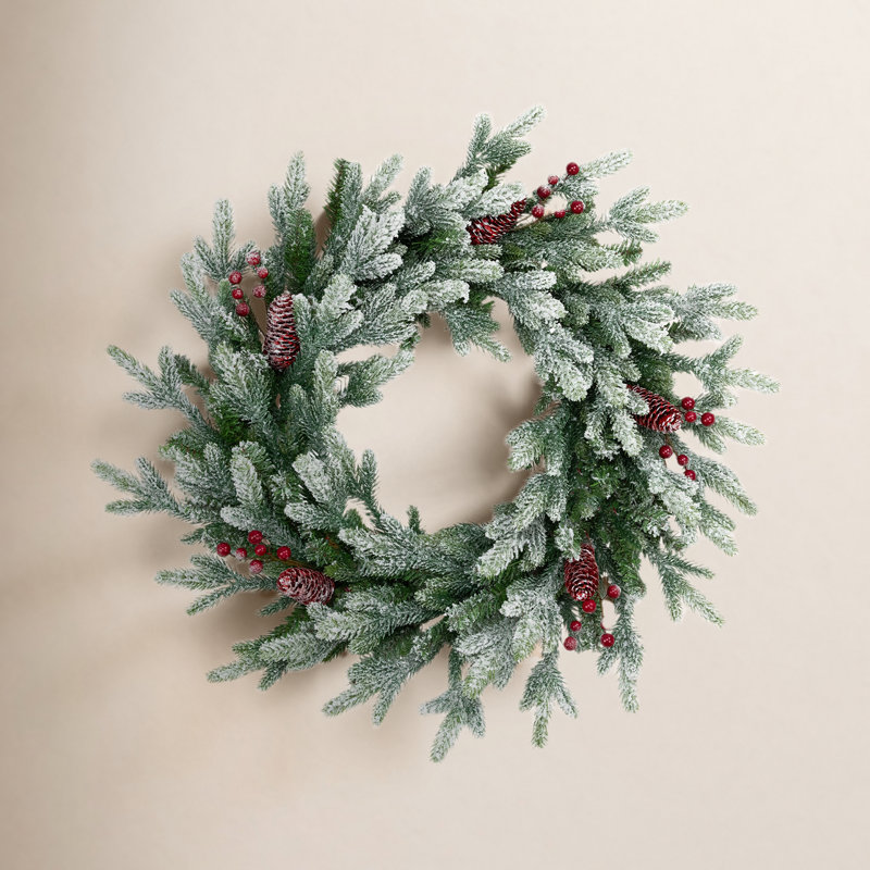 Real Touch Flocked Snowcap Grove Fir Artificial Christmas Wreath - 24" - Unlit