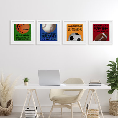 Motivational Sports Determination 4pc Framed Print Under Glass Set, design by Marcus Prime