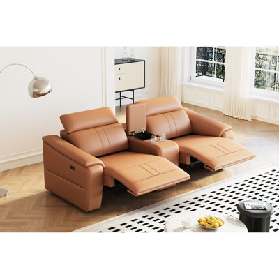 Fauteuil inclinable électrique avec fonction indépendante et angle d'assise réglable de 105 à 175°, revêtement en cuir respirant, rembourrage en mousse haute densité, structure en bois massif, assise spacieuse, compartiments de rangement.