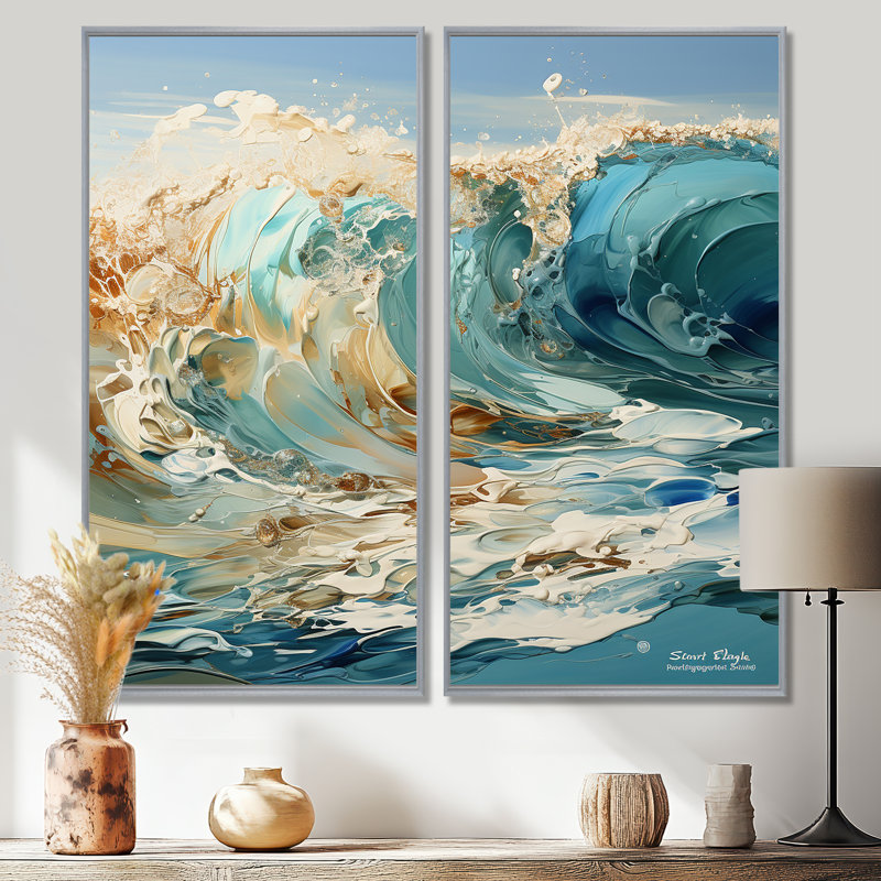 «Ocean Charm», art nautique sur toile turquoise, 40" H x 40" W, Silver, Impression encadrée flottante