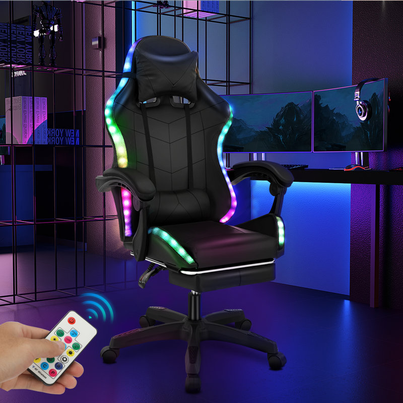 Inbox Zero Adjustable Swiveling PC & Racing Game Chair in Black