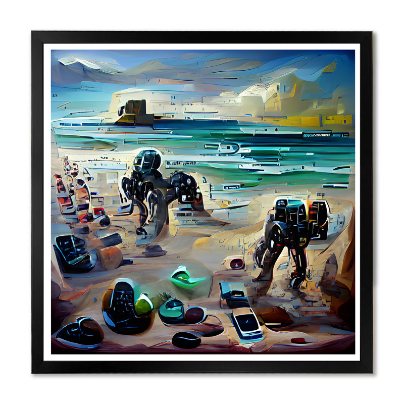 Video Game Cyber Rock Beach " Video Game Cyber Rock Beach " Painting Print, Black Picture Frame, 16" H x 16" W x 1" D
