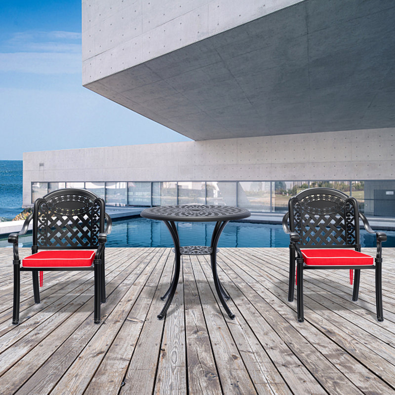 Cast Aluminum Patio Chairs And Table With Waterproof Cushions Furniture Heat-, 2