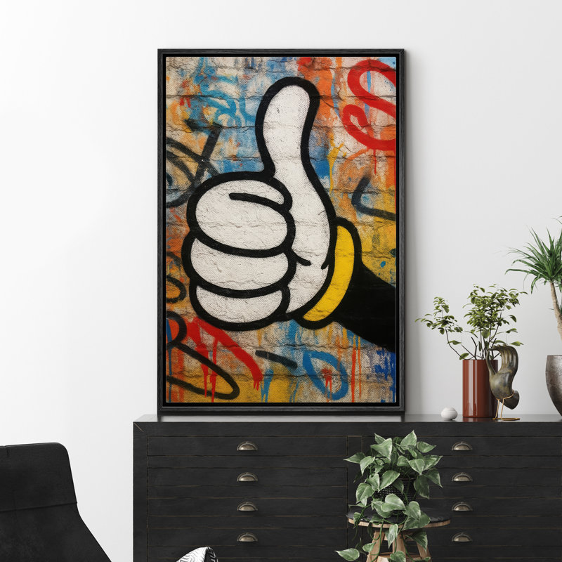 Graffiti, pouce levé à la main, Pop Art, impression sur toile encadrée, H 36 po x l 24 po x P 1,5 po, Structure noire
