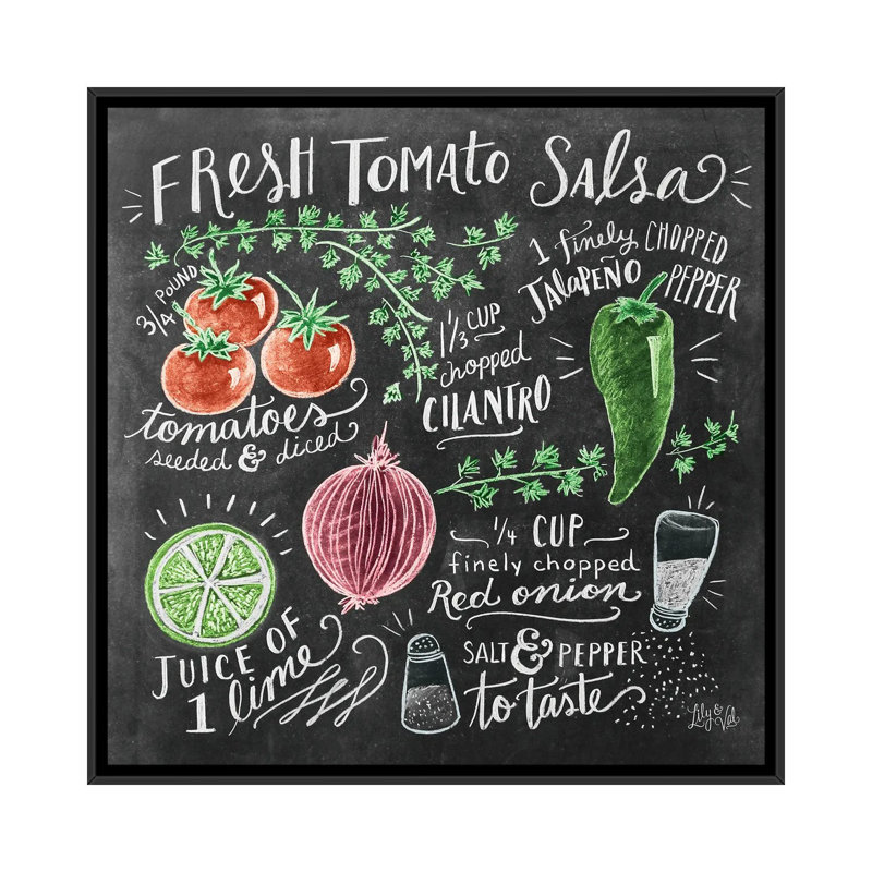 «Fresh Tomato Salsa Recipe» par Lily & Val - reproduction d'art textuel sur toile tendue, H 18 po x l 18 po x P 1,5 po