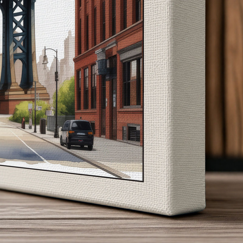 Manhattan Bridge Framed Industrial - Wrapped Canvas, 24x16 - 61.0 x 40.6 cm, Cream Border