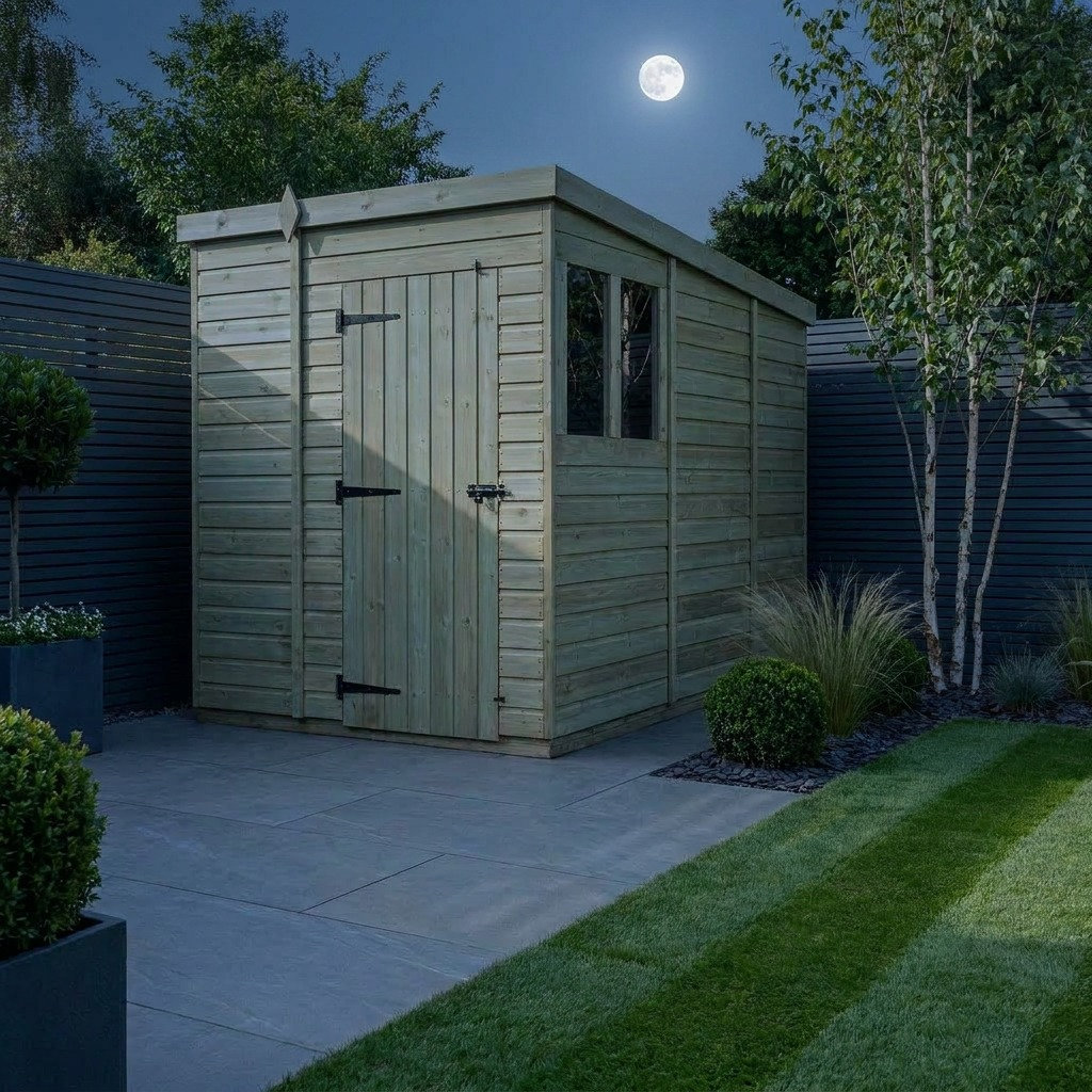 Total Sheds 6ft x 9ft Pent Garden Shed - Single Door - With Windows - Pressure Treated Timber - UK Manufactured