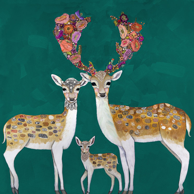 «Fallow Deer Family» par Eli Halpin - reproduction d'art sur toile tendue, H 12 po x l 12 po