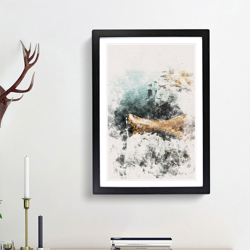 Old Harry Rocks in Dorset - Picture Frame Painting Print, Black Framed, 63cm H x 45cm W x 2cm D