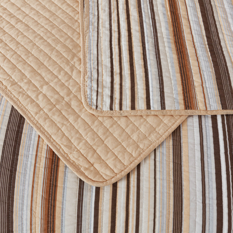 King Size Multi-Color Cotton Striped Reversible Quilt Set