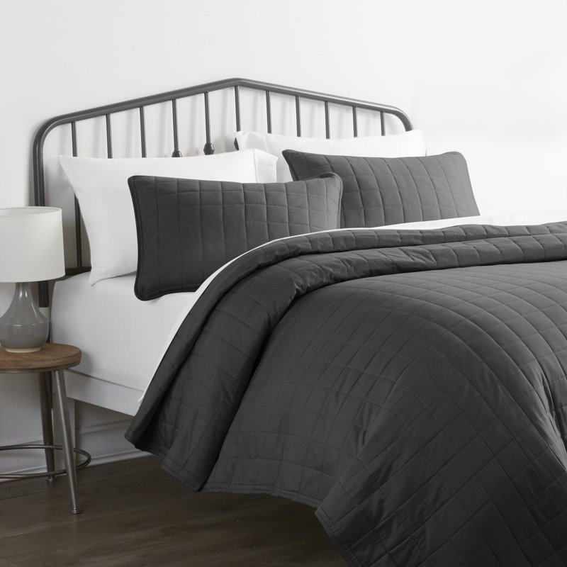 Gray Twin Microfiber Quilted Coverlet Set