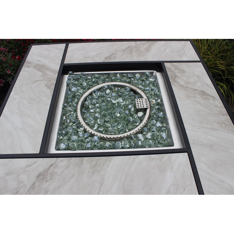 Mehalek 25" H x 30" W Propane Fire Pit Table with Lid, Outdoor Ceramic Tabletop Fire Pit