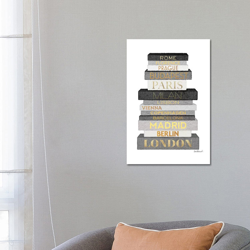 City Books Europe, Grey & Gold by Amanda Greenwood - Painting on Canvas, 101.6 cm H x 66.04 cm W x 1.91 cm D, Wrapped Canvas