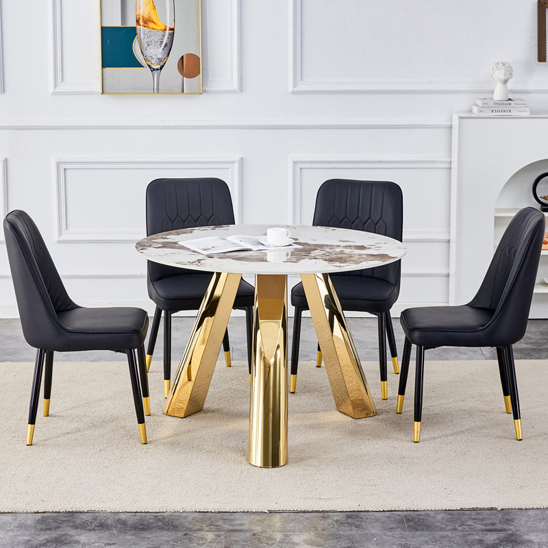 Marble Dining Table Set, 5, Black