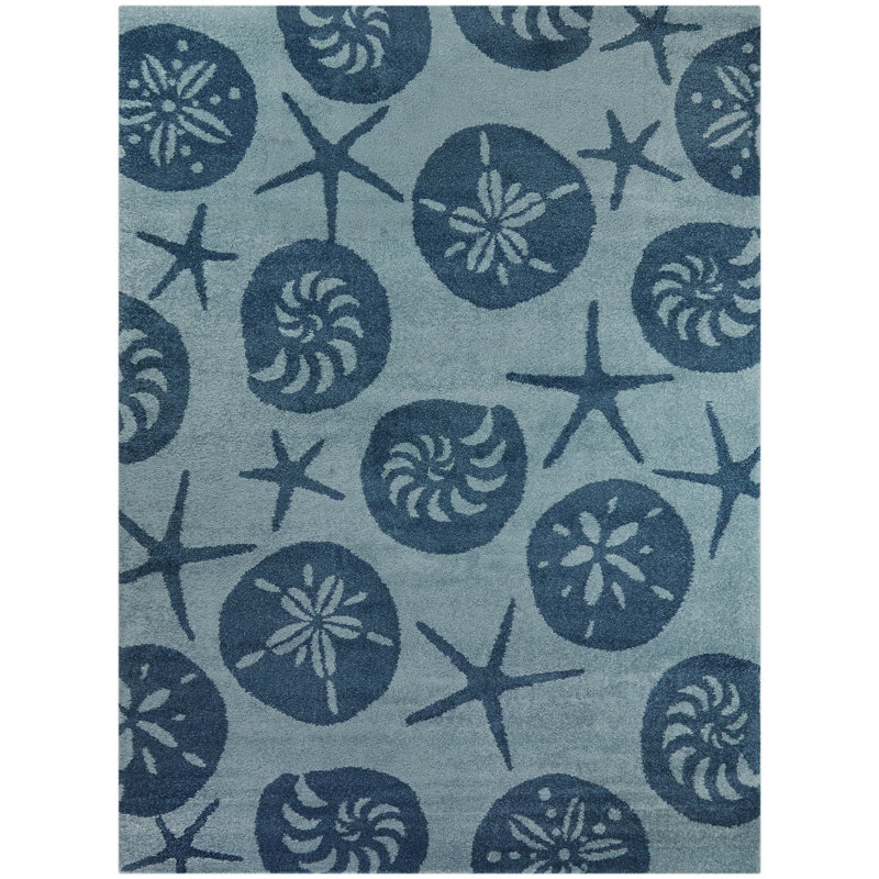 Tapis bleu à motif géométrique Kostka, Rectangle 7 pi 10 po x 10 pi