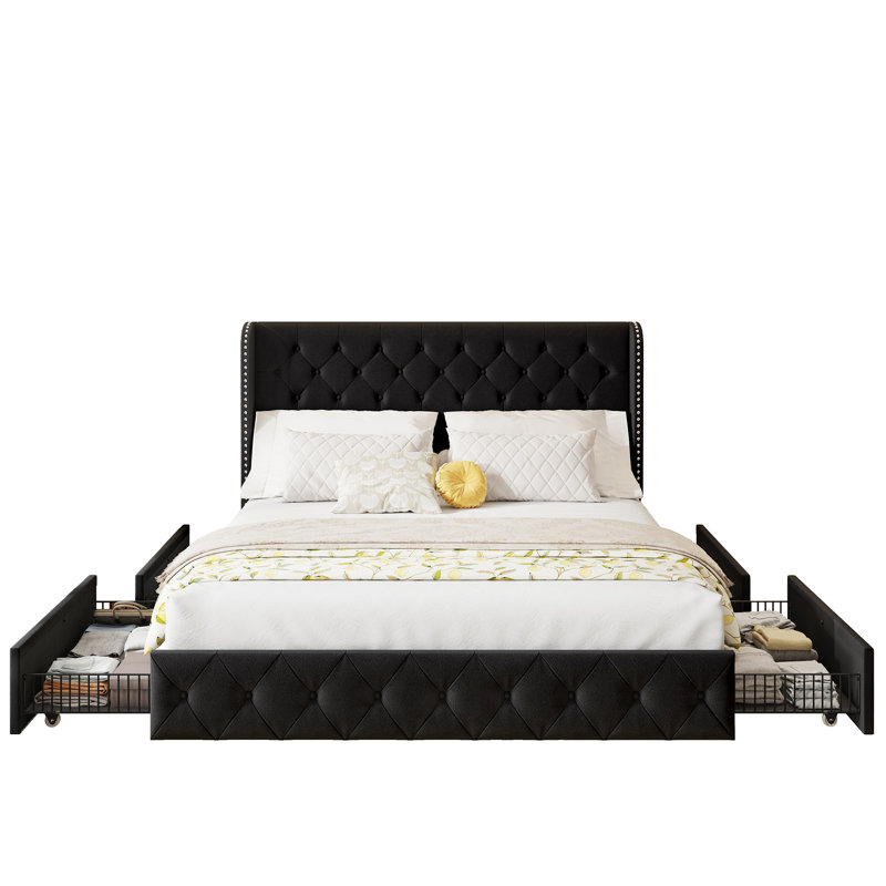 Khoi Upholstered Platform Storage Bed, Black, King