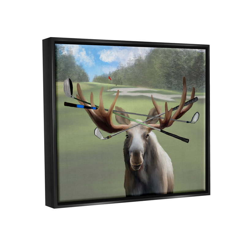 Drôle de bâtons de golf avec orignaux sur toile flottante par Elizabeth Medley, H 17 po x l 21 po x P 1,7 po