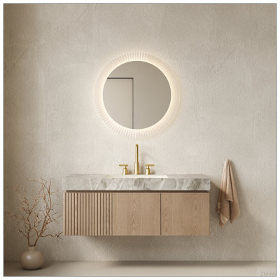 MURI 48" Bathroom Vanity&Sink, Floating Plywood Storage Cabinet with Drawer&Doors, Light Gray Sintered Stone Top&Ceramic Basin with 3 Pre-drilled Faucet Holes, Pre-assembled, Heidelberg Woodgrain