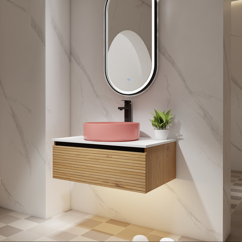Meuble-lavabo flottant 30 po avec lavabo en céramique et tiroir à fermeture en douceur, 30"