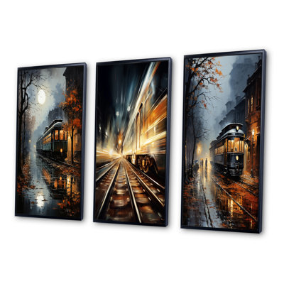 «Train Misty Morning Pointillism», 3 pièces sur toile