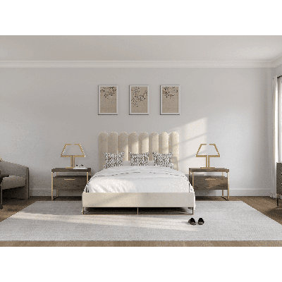 Panneaux muraux de tête de lit festonnés VANT, panneaux décoratifs verticaux rembourrés, ivoire velours, grand, ensemble de 8