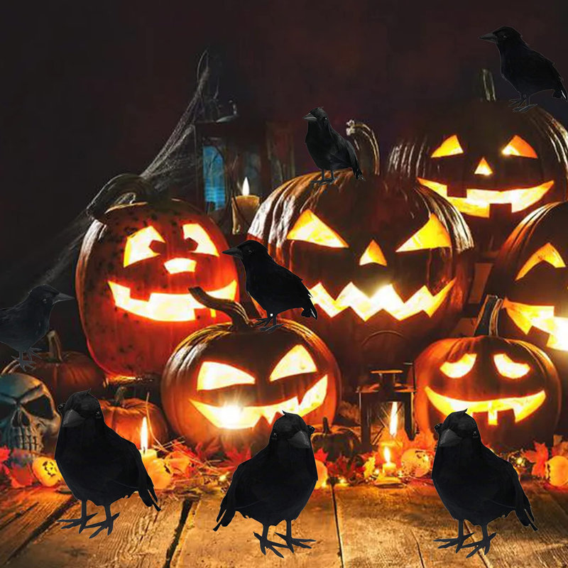 Ensemble de 6 décorations de plumes noires d'Halloween