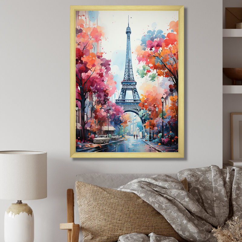 Tour Eiffel Paris coloré, Cadre doré simple, H 32 po x l 24 po x P 1 po