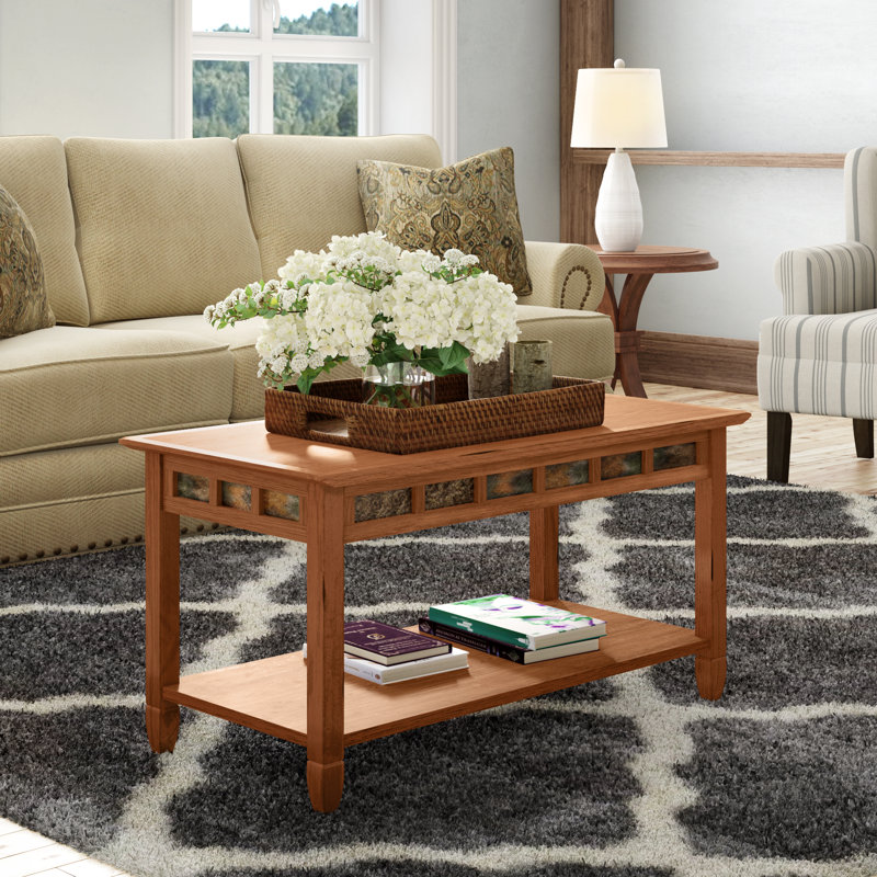 Rustic Solid Wood Slate Coffee Table, Rustic Oak