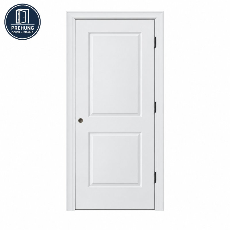 Porte intérieure prémontée moulée à 2 panneaux avec chambranles et charnières, 28" x 96", Matte Black Hinge, Left