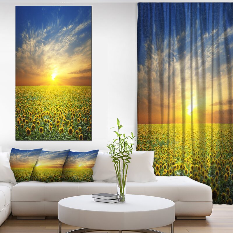 Charlton Home® Beauty Sunset Over Sunflowers Field On Canvas Print ...