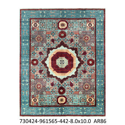 Tapis oriental en laine noué à la main en rouge / bleu sarcelle / beige