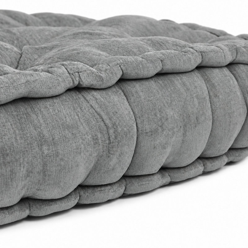Coussin de sol surdimensionné en chenille capitonnée, fabriqué à la main, avec poignée latérale, Gris