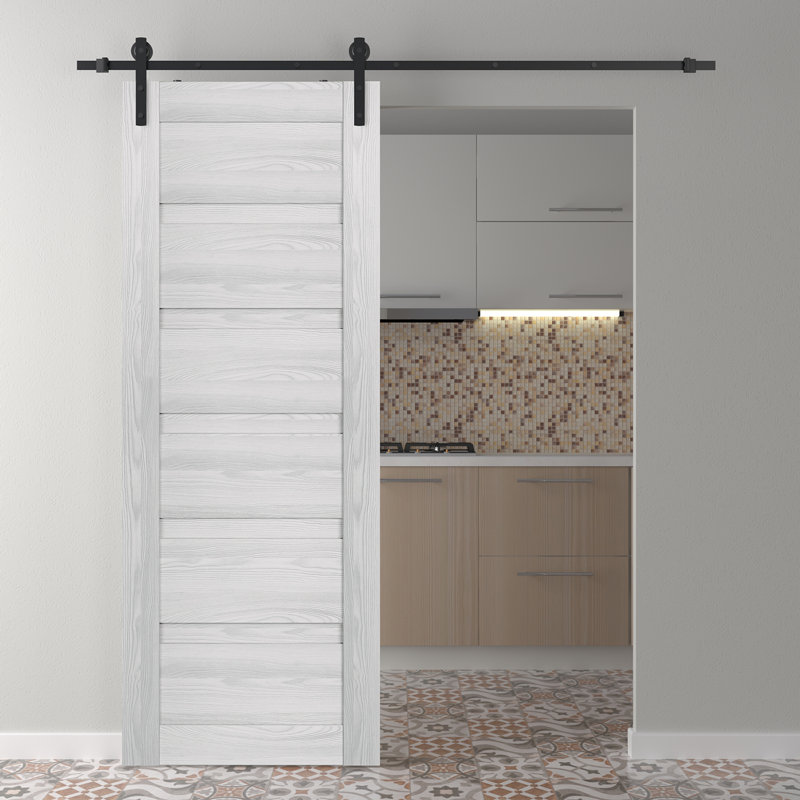 Porte de grange coulissante en bois givré et verre composite avec ensemble de quincaillerie en verre givré 18 po x 80 po Louver