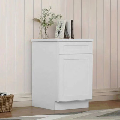 White Shaker Solid Wood Single Door Base Cabinet,For Kitchen, Laundry,And Bathroom Storage Adjustable Shelves Ready To Assemble