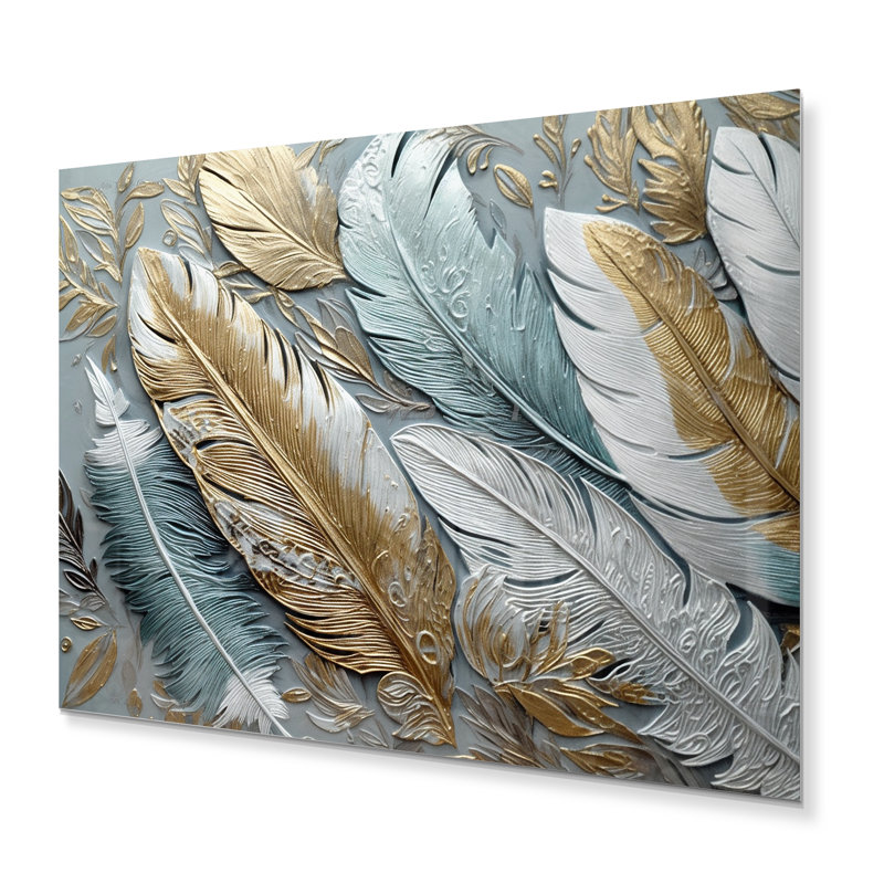 Plume dorée dorée - plume glamour en métal, H 12 po x l 20 po