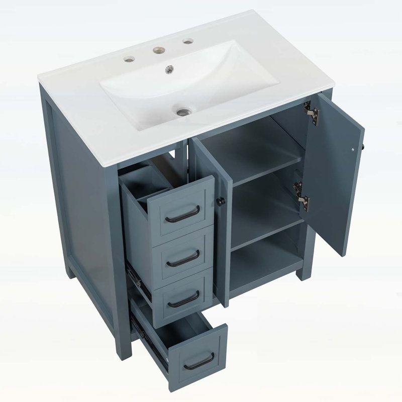 Meuble-lavabo en bois avec lavabo, Bleu gris