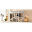 Grain de bois blanc, grand lit mezzanine, bureau, garde-robe, rangement, espace, espace privé, optimisation intégrée en métal, pièce