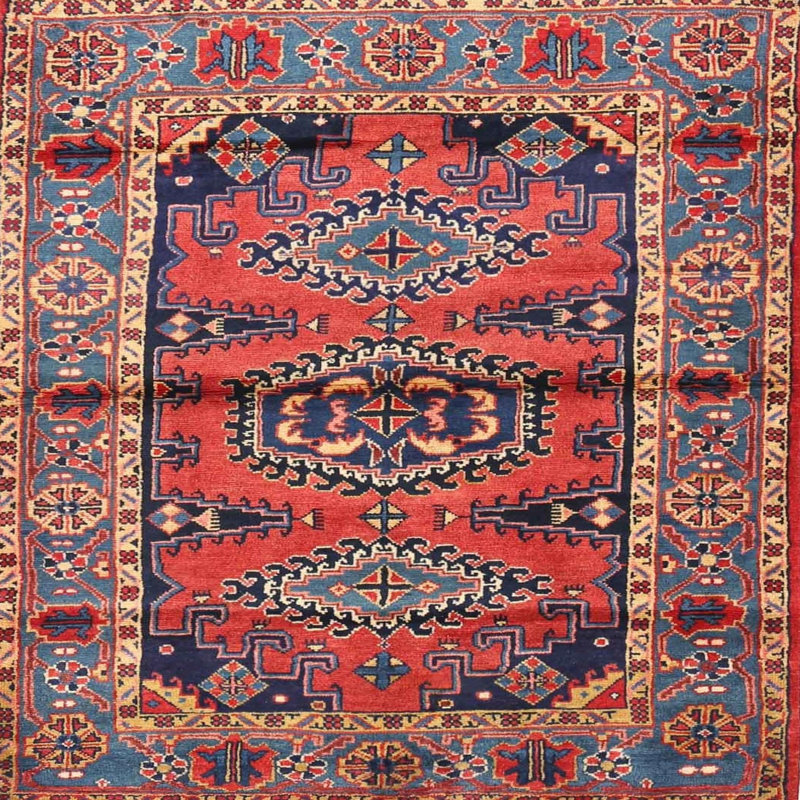 Tapis traditionnel rouge / noir Jamaica, Carré 3 pi