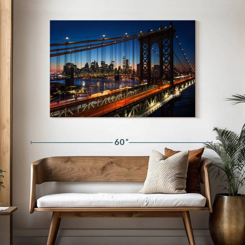 Lilie NY Bridge au coucher du soleil, H 32 po x l 48 po