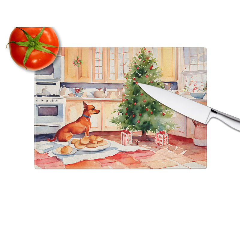 Planche à découper miniature en verre avec biscuits de Noël Pinscher