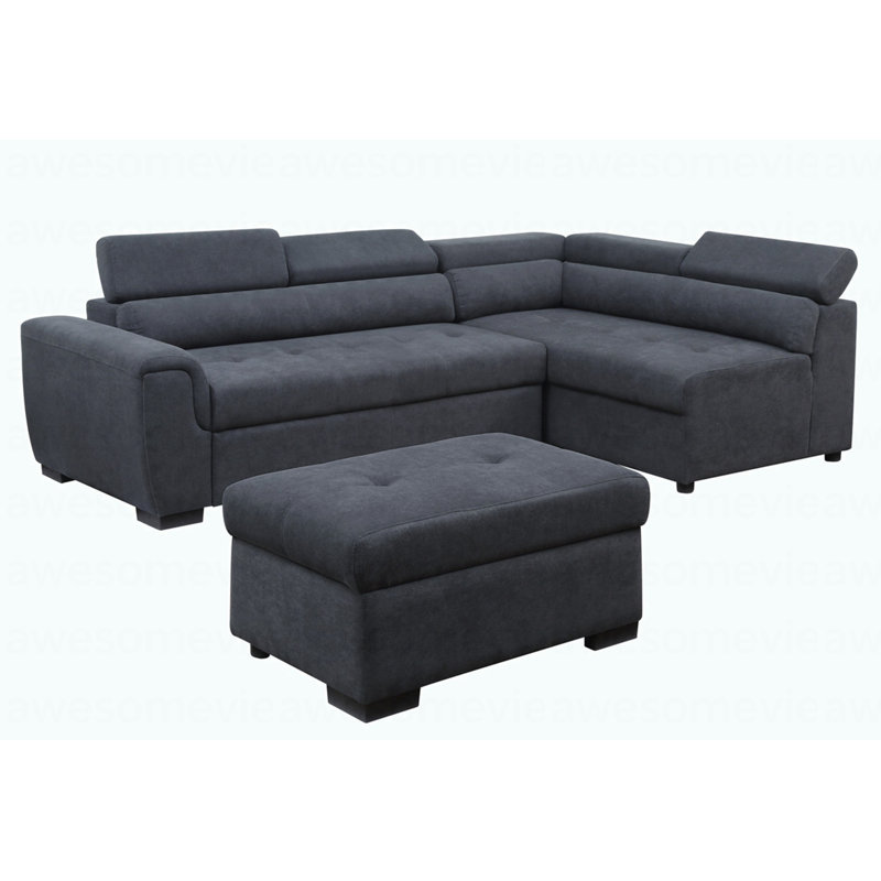 Canapé-lit modulaire moderne en tissu gris foncé de 97 po avec repose-tête réglable et repose-pieds avec rangement