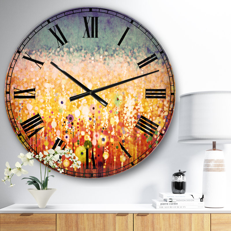 Horloge murale, aquarelle florale, décoration traditionnelle - Dedrik, peinture abstraite sur champ de fleurs, Moyenne