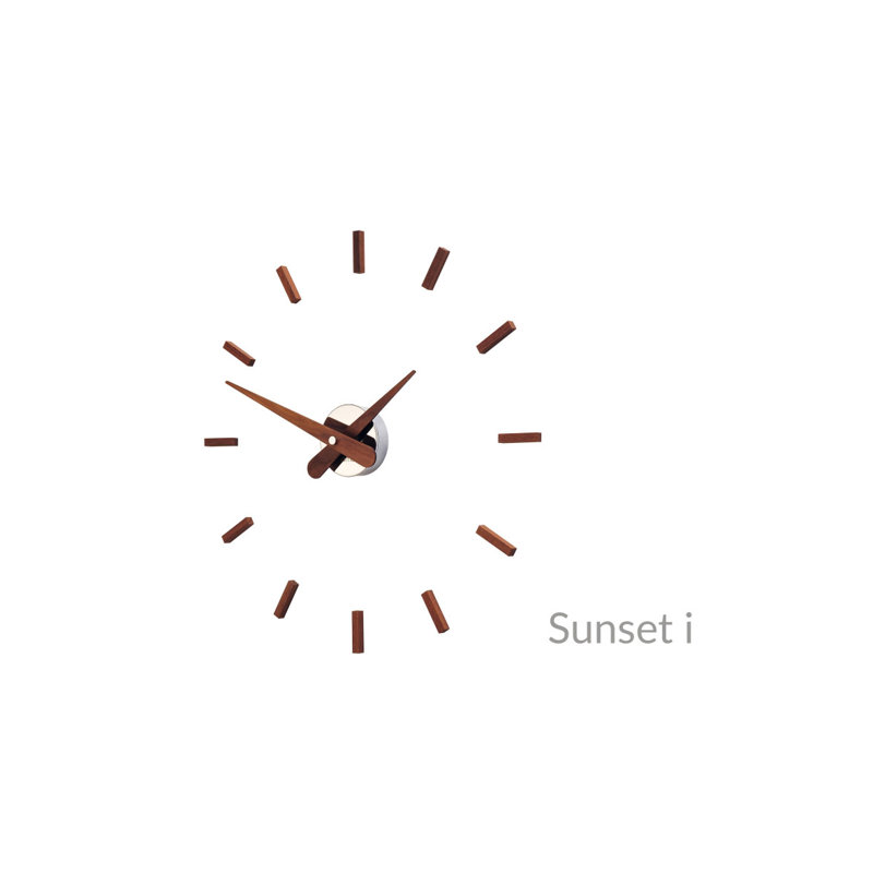 Sunset Solid Wood, Metal Analog Wall Clock, Brown