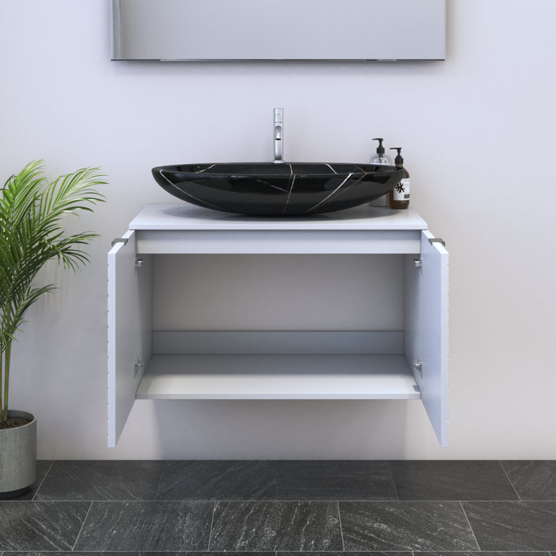 Ensemble de meuble-lavabo simple 31,5 po avec plateau Karaya, Noir, Blanc