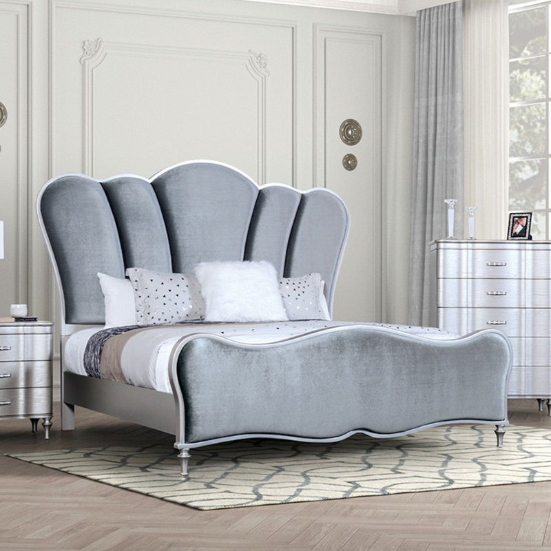 Magnifique lit en tissu, Argent, Grand
