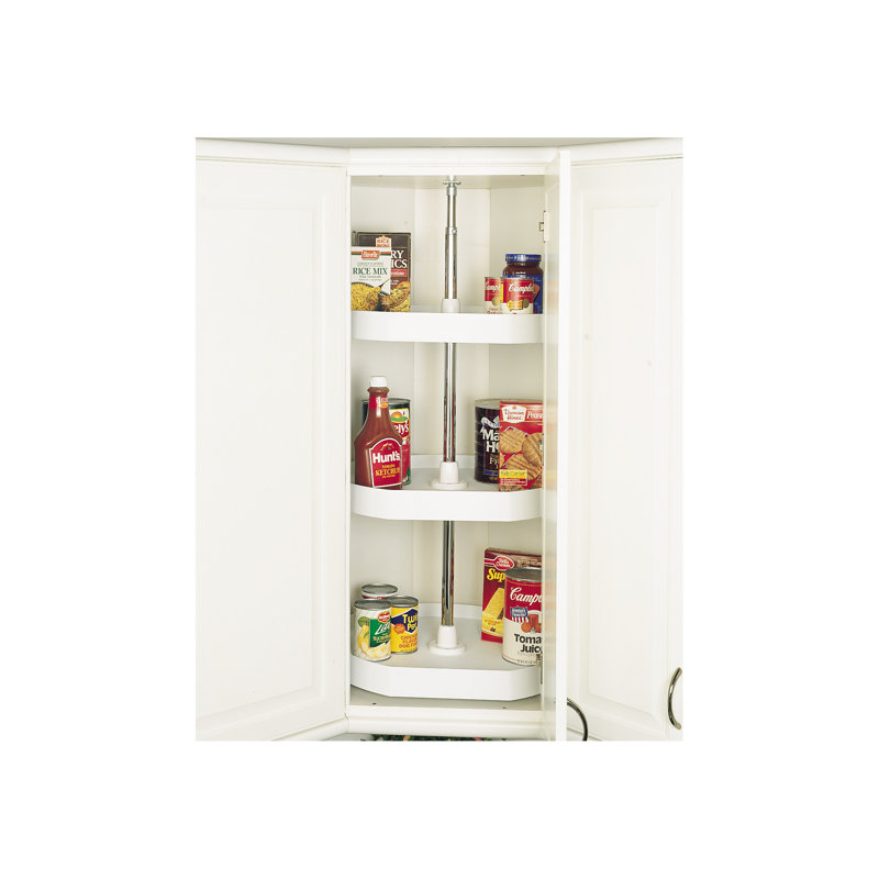 White Polymer 3-Shelf Revolving Lazy Susan for Corner Cabinets