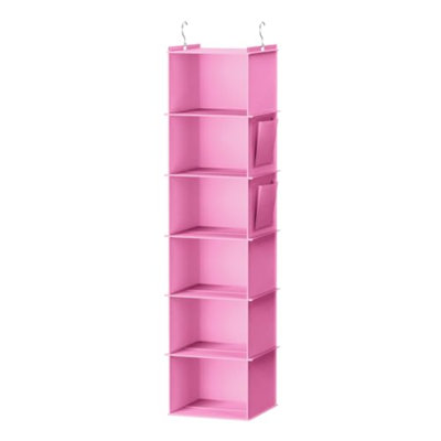 Hanging Closet Organizer And Storage, 6-Shelf Closet Hanging Storage Shelves, Light Pink