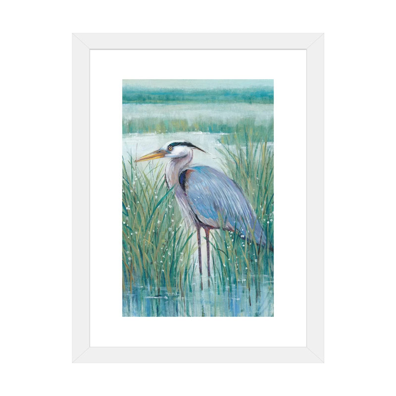 «Wetland Heron II» par Timothy O 'Toole - impression d'art graphique, H 32 po x l 24 po x P 1 po, Encadré par un papier blanc
