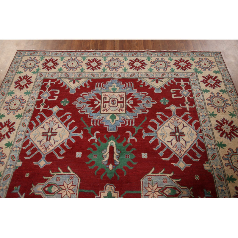 Tapis oriental géométrique rouge Kazak 10